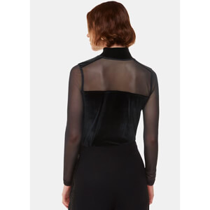 Whistles Black Velvet Mesh Sleeve Top